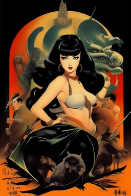 Betty Page art from japanese style 1900 movie. Heavy metal arcade.