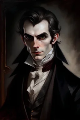 painting of a handsome victorian vampire looking directly to the left