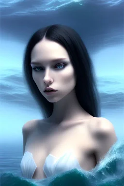 black long hair muse with white top in the ocean