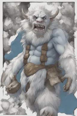 Dnd a bugbear with white fur and a blue nose