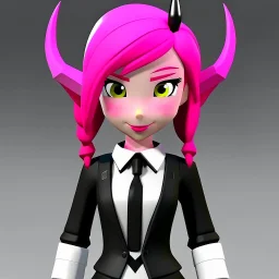 ROBLOX woman character pink hair with horns with white t-shirt and black tie