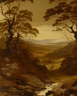 A chocolate brown colored shrubland wilds painted by Francis Danby