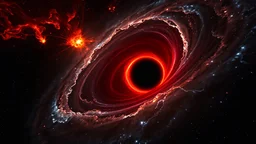 An epic image of a supermassive black hole with a red accretion disk