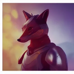 Armor wearing Fox, character design,ultra realistic,shiny, smooth, studio quality, octane render, Surrealism, Triadic colour scheme,ambient lighting polaroid, 100mm