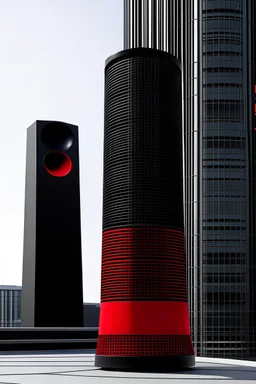 speaker, form inspired by merdeka 118 tower, architecture form, modern design style and black and red color