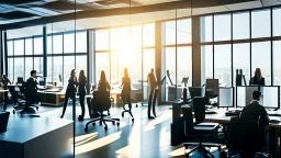 Certainly, here is a more detailed description of the ideal image for the article about "Successful Recruitment Strategies in the Business World" in English: The image features a well-lit, modern office space with large windows that provide ample natural light. The room is filled with a diverse group of employees who are engaged in various activities that reflect a dynamic work environment. In the foreground, a conference table is visible, where a team of professionals is gathered for a recruit