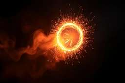 rotating circle of energy(bottom and right) giving off sparks, smoke trail across(bottom and then up left), abstract vector