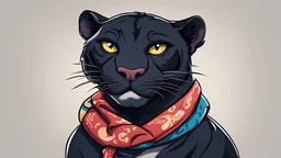a cartoon panther wearing a neckerchief
