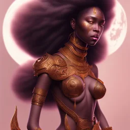 sango fantasy, fantasy magic, intricate, sharp focus, illustration, highly detailed, digital painting, concept art, matte, masterpiece head sexy lady body black African beauty space lady one tiger skin wearing African hair moon background