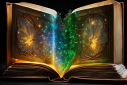 ancient book containing images of elves and fairies Broken glass effect stunning something that doesn't exist mythical creature energy molecular textures iridescent light scales breathtaking beauty pure perfection divine presence unforgettable stunning breathtaking beauty Volumetric light aura rays