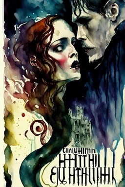 Dramatic watercolor and ink, movie poster for "MY CTHUHLU ROMANCE", modern Movie Poster style of Drew Struzan, Eldritch Rom-com, Lovecraftian romance, tentacle kiss, masterpiece of art portrait, techniques used: sfumato, dramatic, sardonic humor, complex contrast, dynamic composition