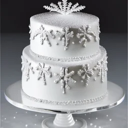 A picture of a simple white cake with silver decoration