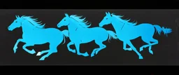 silhouette of 3 different horses (Stallions) racing, middle horse at front, blue on black vector
