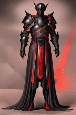 a man modern in military science fiction armor, the armor must be made of spiritual fabric, black and red. a fabric similar to that worn by men of the witch church of the past.