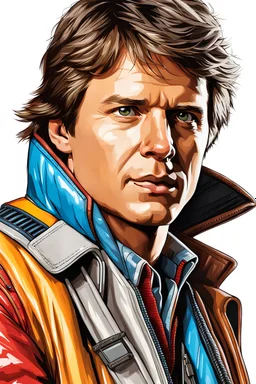 marty mcfly in 8k realistic digital drawing style, profile picture, a developer, white background, intricate details, highly detailed, high details, detailed portrait, masterpiece,ultra detailed, ultra quality, looking right side
