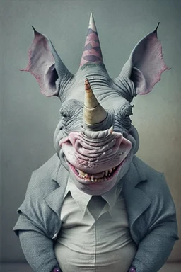 A picture of a cute rhino in the form of a joker, a professional, high JPEG image