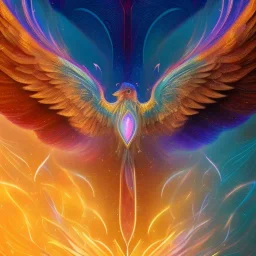 a detailed illustration of a phoenix with shiny blue wings and long glowing sparkly body, luminescent body, glinting spread wings, realistic, soft and smooth glowing wings, soft feathers, macro lens, sharp focus, meticulously detailed, soft studio lighting, smooth blurred gradient background, twinkly eye, 64k, kind, sweet