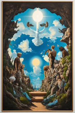 The downfall of humanity caused by spiritual amnesia; a painting with an admixture of M.C. Escher and Surrealism