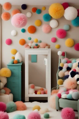 room displaying pompoms art in a whimsical ambience