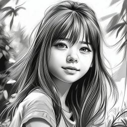 A black and white drawing, a girl beautifou draw