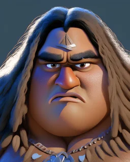 Pixar,face, a polynesian warrior with fat body, with long hair, high details, 8k