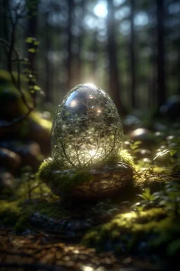 picture of a magical forest sparkling with light,cute stone giant inside transparent egg,shot on Hasselblad h6d-400c, zeiss prime lens, bokeh like f/0.8, tilt-shift lens 8k, high detail, smooth render, down-light, unreal engine, prize winning