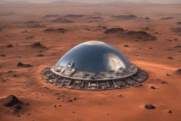 Many domes made of glass, half buried on the surface of Mars