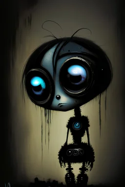 EVE from Wall-E Movie in the style of Tim Burton. Gothic, Dark Colours, Emo