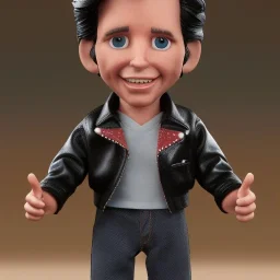 wide view young Fonz with black hair greaser figure doll 1976 (thumbs-up) (face) Forehead grin, fonzarelli, fonziE fonz