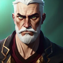 "MIddle aged white human male, with a trimmed but uneven beard, piercing green eyes with slick back hair head and shoulders portrait, 8k resolution concept art portrait by Greg Rutkowski, Artgerm, WLOP, Alphonse Mucha dynamic lighting hyperdetailed intricately detailed Splash art trending on Artstation triadic colors Unreal Engine 5 volumetric lighting Splash art fantasy"