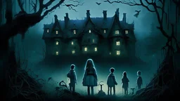 "In a small, isolated village, nestled deep in the misty mountains, a group of curious children stumble upon an old, decrepit mansion hidden in the woods. Legends speak of the mansion being haunted by a vengeful ghost. Intrigued by the mystery, the children decide to spend a night inside, testing their courage. But as the night unfolds, they soon realize that the ghostly tales were not mere myths. They must unravel the dark secrets of the mansion and find a way to escape before the vengeful spir