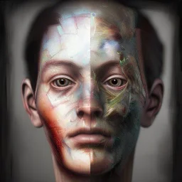 fractals in a human, an abstract painting, portrait, mixed media, textured, anatomically correct, beautiful perfect face, sharp focus, highly detailed