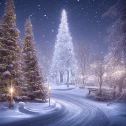 foto realistic winter city with a illuminated christmas tree in the night