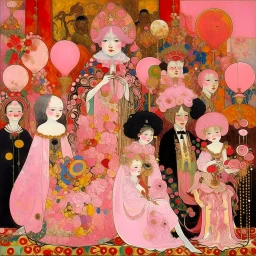 A rosy pink circus with magic spells painted by Gustav Klimt