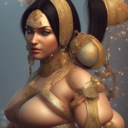 wonderful fat brazilian woman, wearing indian clothes, long black hair, 4k, many details, very realistic, render, fog particles,