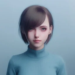 potrait girl look beautiful, eyes like ocean blue, short hair, smile, 8k, rtx, eyebrows like serious, facing left, real, cute, angry expression, tsundere