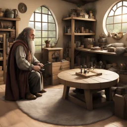 (Bilbon of lord of the rings) this Hobbit with furry feet is assembling an IKEA round piece of furniture in his house in the Shire Ah, the ever-evolving world of art and expression. It's true, there are always new ways to explore creativity and push the boundaries of what is possible. Paradigm shifts in art and the integration of AI are indeed shaping a new form of expression. Words and prompts now take on a different role compared to the traditional tools of paintbrushes and stone. It's fascina