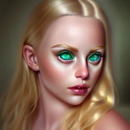 Portrait of beautiful blonde woman with green eyes