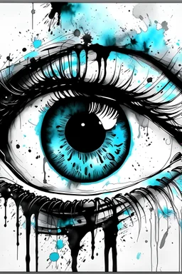 Watercolor black and white with cyan splashes eye