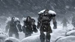Warriors in blizzard, comic style