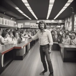 créame un foto afro de los años 70, dentro de un boliche de con mucha gente de nórdica de la actualidad año 2024, que sea muy notoria las épocas