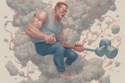 man swinging sledgehammer by james jean