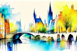 Abstract wet watercolour of Utrecht scene