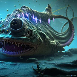 fluid ink angler fish creature, unreal engine 5, 8k resolution, photorealistic, ultra detailed