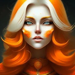 fantasy setting, woman, orange and white hair, wavy hair, freckles, ranger, more orange hair, more white hair