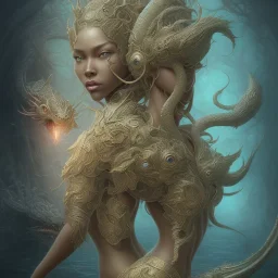 sango fantasy, fantasy magic, intricate, sharp focus, illustration, highly detailed, digital painting, concept art, matte, artgerm and paul lewin and kehinde wiley, masterpiece sexy lips Asian afro lips black African lady body mermaid blue Dragon head golden space lady sea under water mermaid pretty