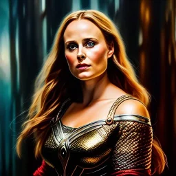 Ultra detailed fullbody Portrait in oil on canvas of busty Jane Foster’s Mighty Thor ,intense stare,extremely detailed digital painting, extremely detailed face,crystal clear Big eyes, mystical colors ,perfectly centered image, perfect composition, rim light, beautiful lighting,masterpiece,8k, stunning scene, raytracing, anatomically correct, in the style of robert e howard and Ken Kelley and Ohrai Noriyoshi and Simon Bisley and tomzj1