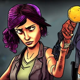 Clementine from the walking dead telltale fighthing some guys and she win beacause she strong art look like the game