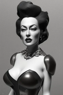 Joan Crawford as evil queen in black leather, busty, cleavage, dominatrix, curvy, angry, stern look. unreal 5, octane render, cinema4d, dynamic lighting, dramatic lighting, 4k, redshift render, highly detailed, hyper realistic,anthropomorphic