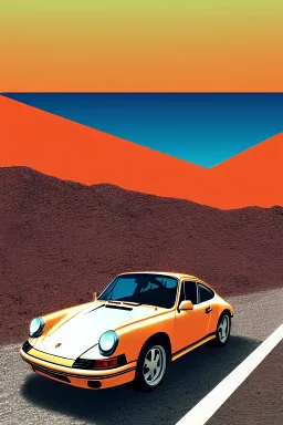 Porsche 911 driving on a highway on mars, martian sky in the background,Screen print, pop art, splash screen art, triadic colors, digital art, 8k resolution trending on Artstation, golden ratio, symmetrical, rule of thirds, geometric bauhaus